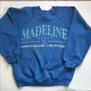 Vintage Kids Medium (10/12) unisex Blue Madeline Island Crewneck Sweatshirt